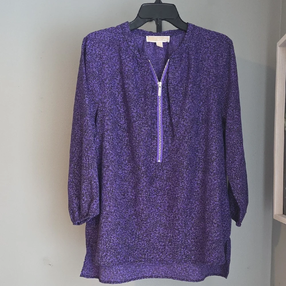 Michael Kors Purple and Black Printed Blouse Size Large